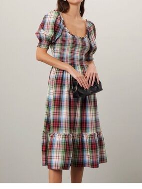 Hill House Multi/White Tartan Louisa nap dress 100% cotton size XS